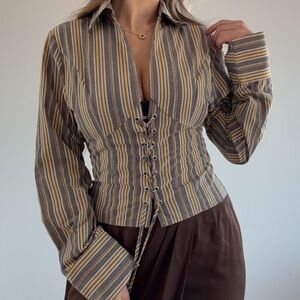 Vintage Striped Lace-Up Corset blouse Top size XS - S Y2K 2000s fashion